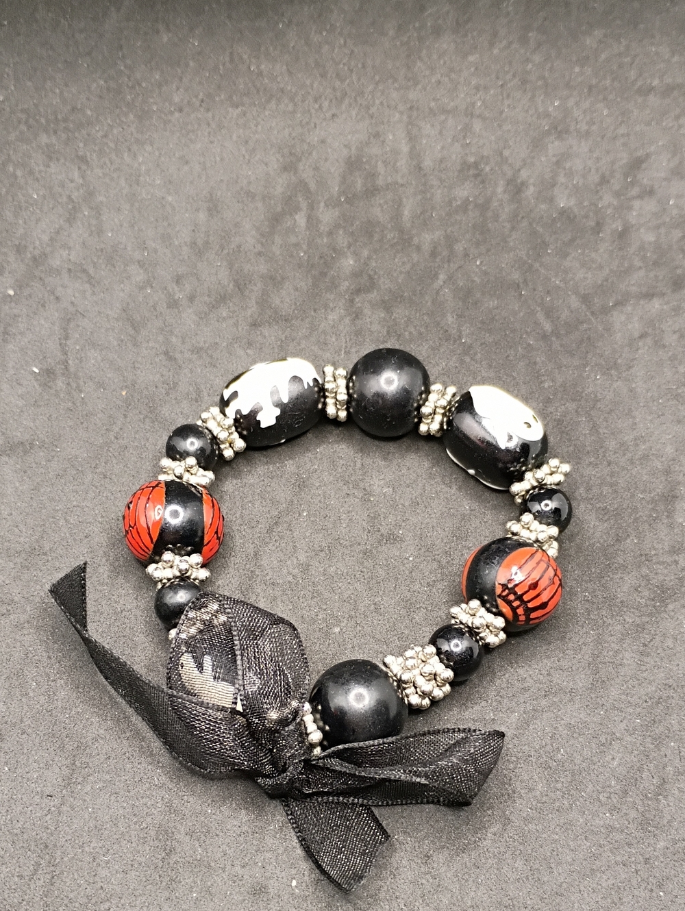 Halloween Glass Bead Stretch Bracelet with Bow